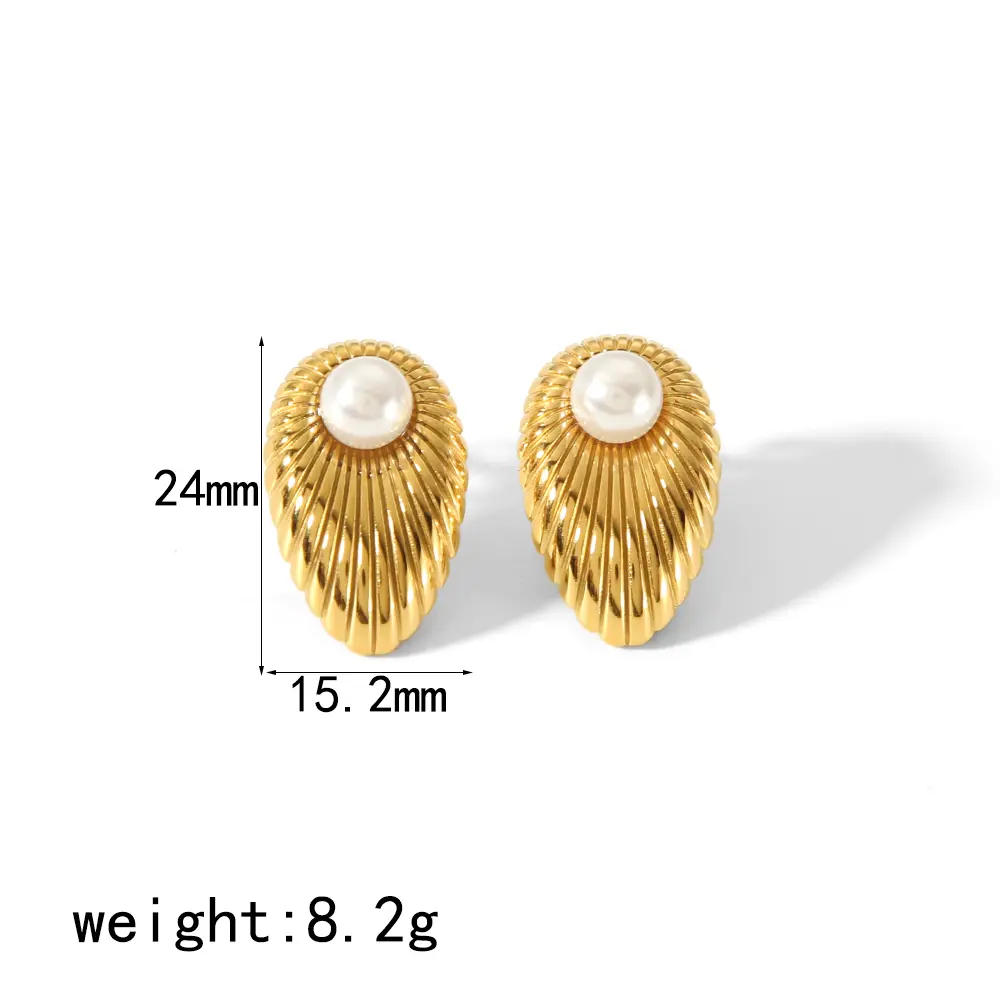 1 Pair Classic Retro Style Geometric Shape Stainless Steel 18K Gold Plated Inlay Artificial Pearl Women's Stud Earrings Picture2